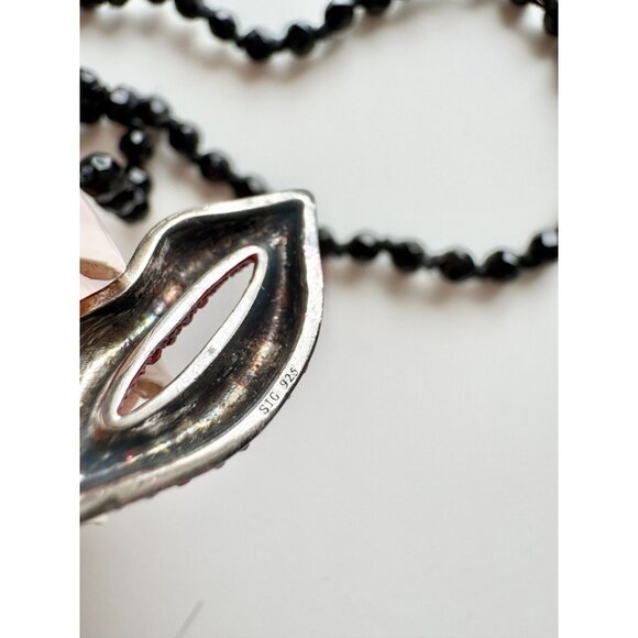 Unbranded 925 Sterling Silver Red Crystal Rhinestone Lips Pendant Necklace - Picture 7 of 10